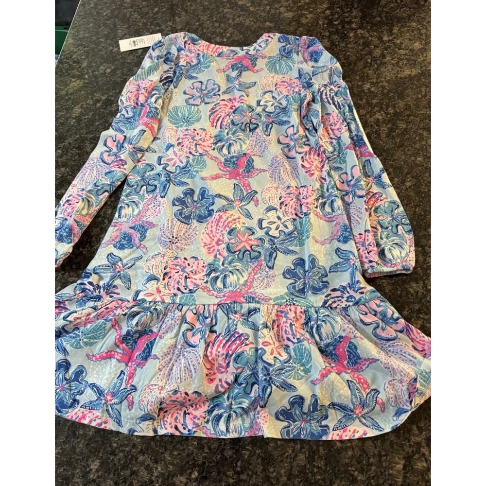 Lilly Pulitzer Alyssa Long Sleeve Dress Blue Pink Floral Ruffle Hem Mini XXS - Picture 6 of 7